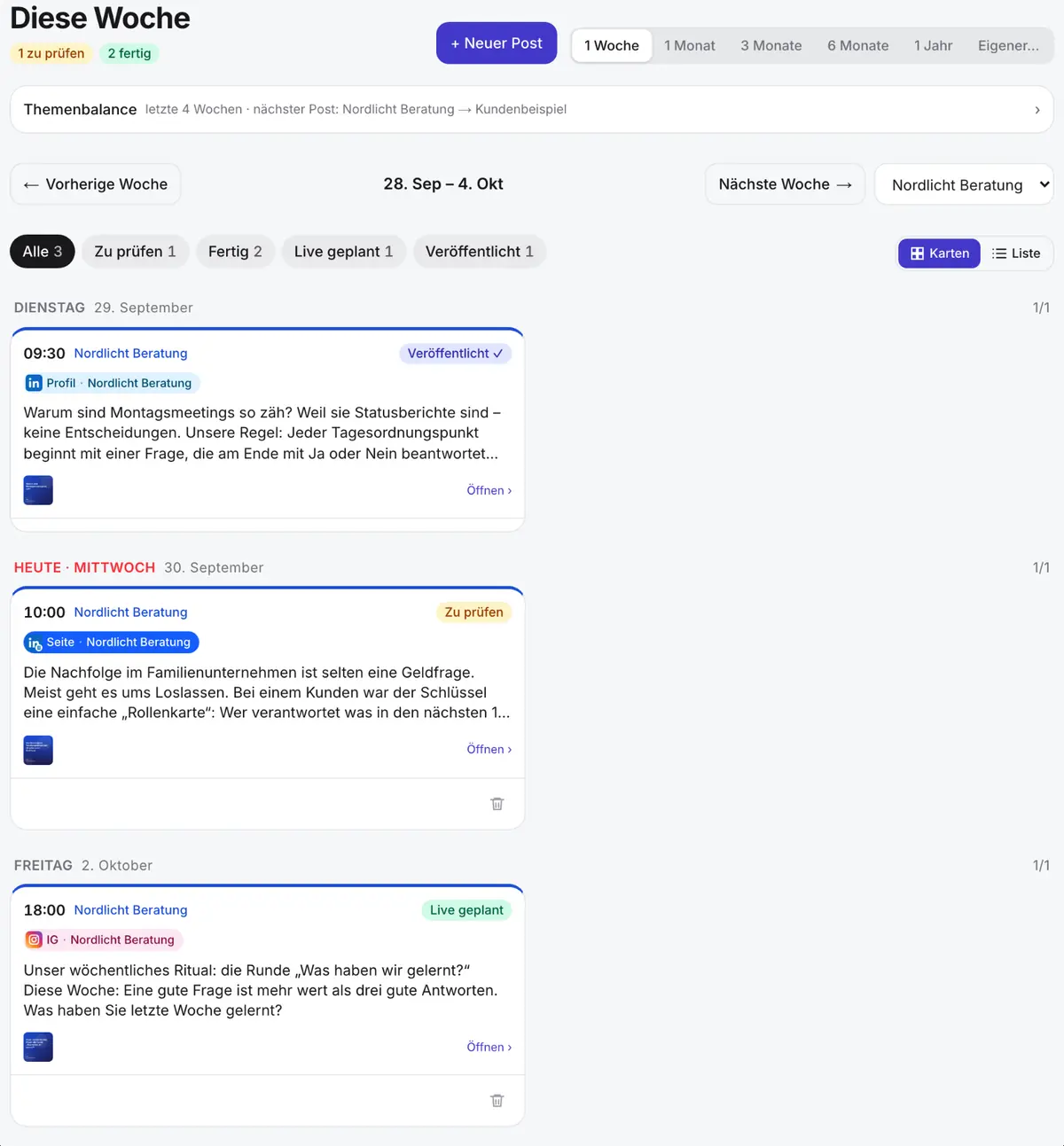 Der Wochenplan in der Desktop-App