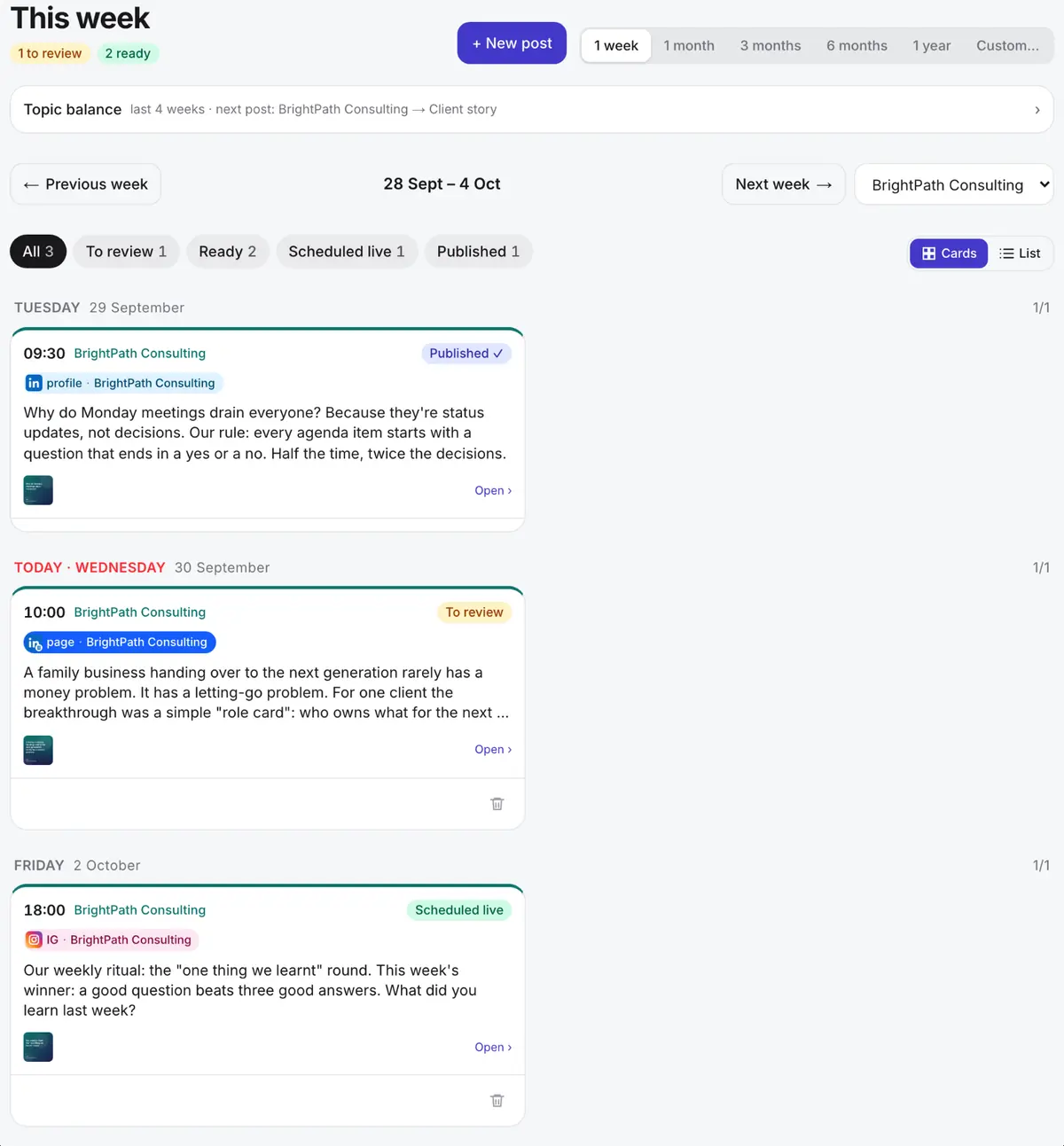 The weekly plan in the desktop app