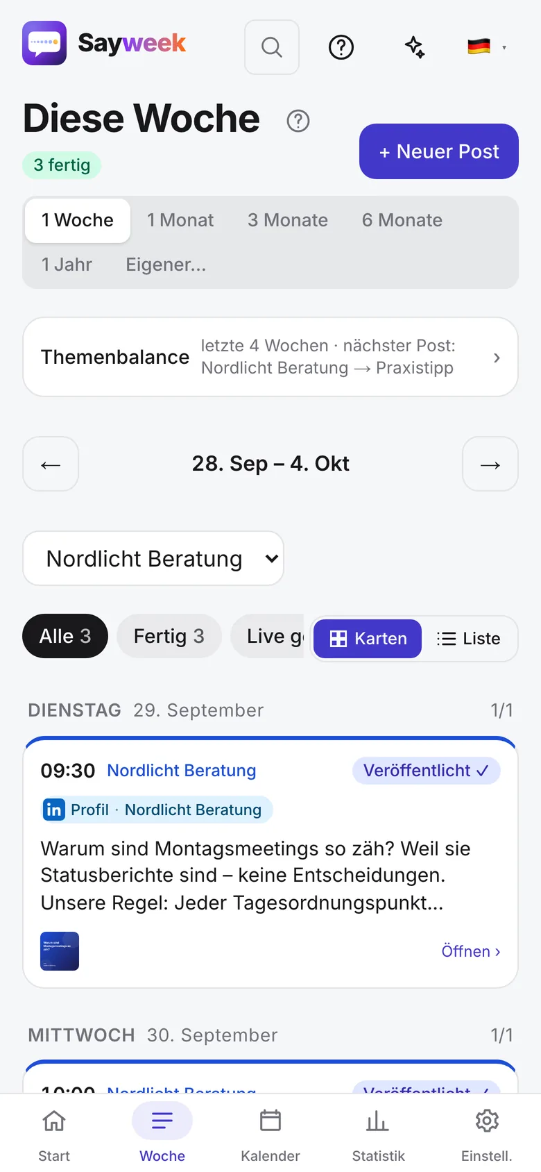 Der Sayweek-Wochenplan auf dem Handy
