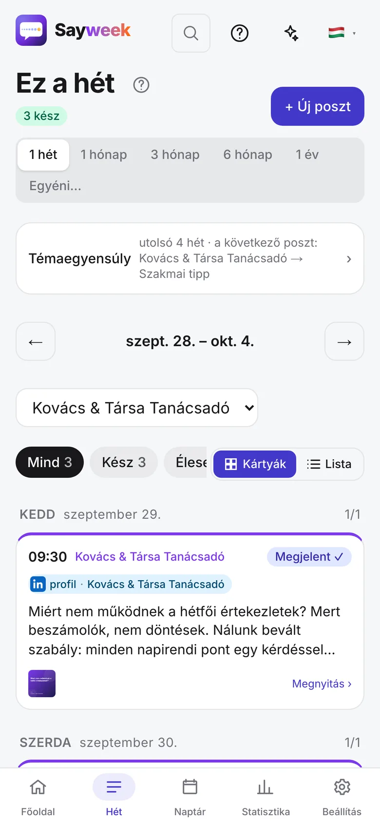 A Sayweek heti terve telefonon