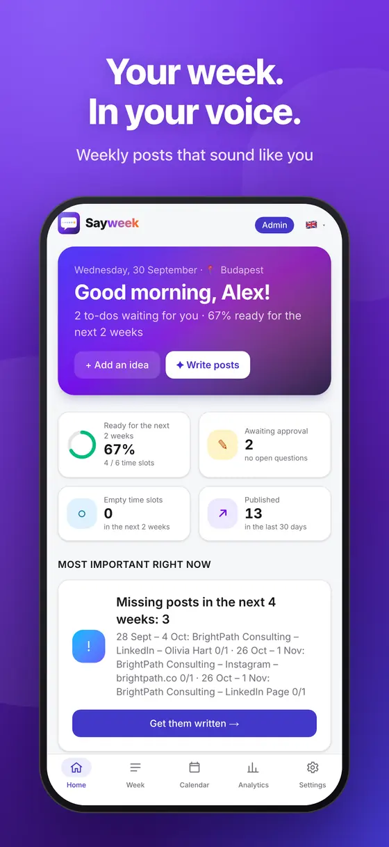 The weekly overview on a phone